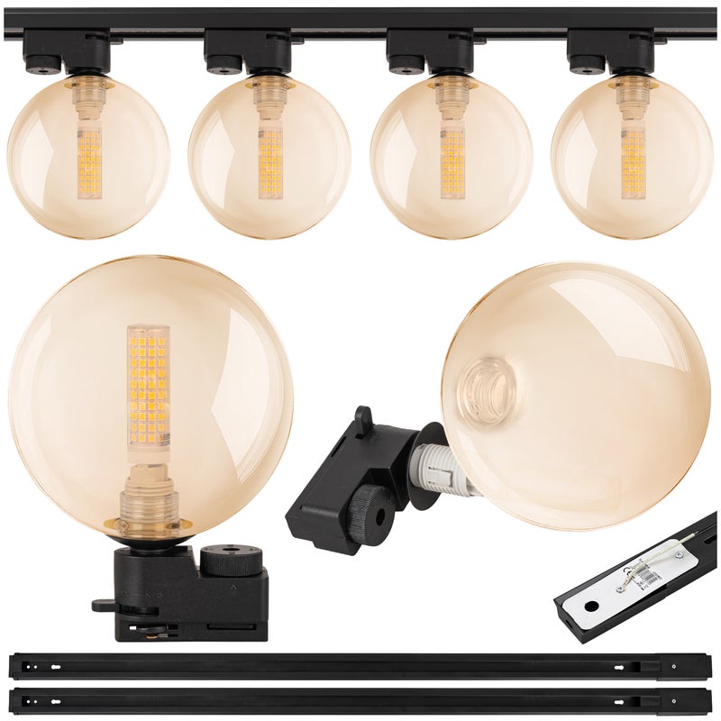 Lampa szynowa wisząca 4x BURSZTYNOWA KULA klosz G9 + 2x Listwa szynoprzewód 1m Oprawa szklana AMBER OZDOBNA - LEDHOFF