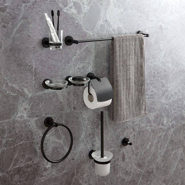 Lairuier Set di 4 accessori da bagno in acciaio inox nero, montaggio a Lairuier Set di 4 accessori da bagno in acciaio inox nero, montaggio a