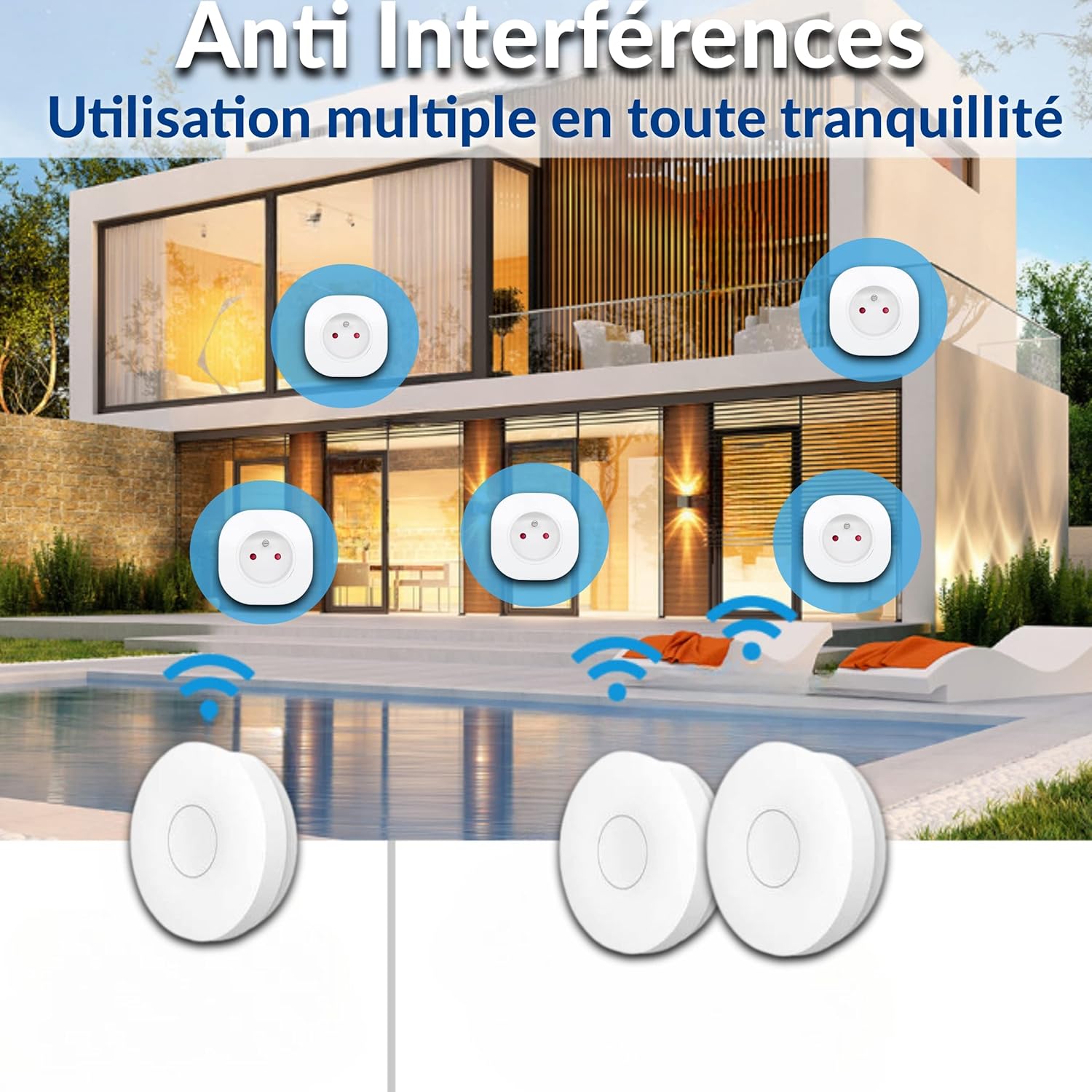 Prise murale commandée sans fil et sans pile - Qualité Pro - 1 télécommande radio auto alimentée + 1 prise EU 3000w - 3