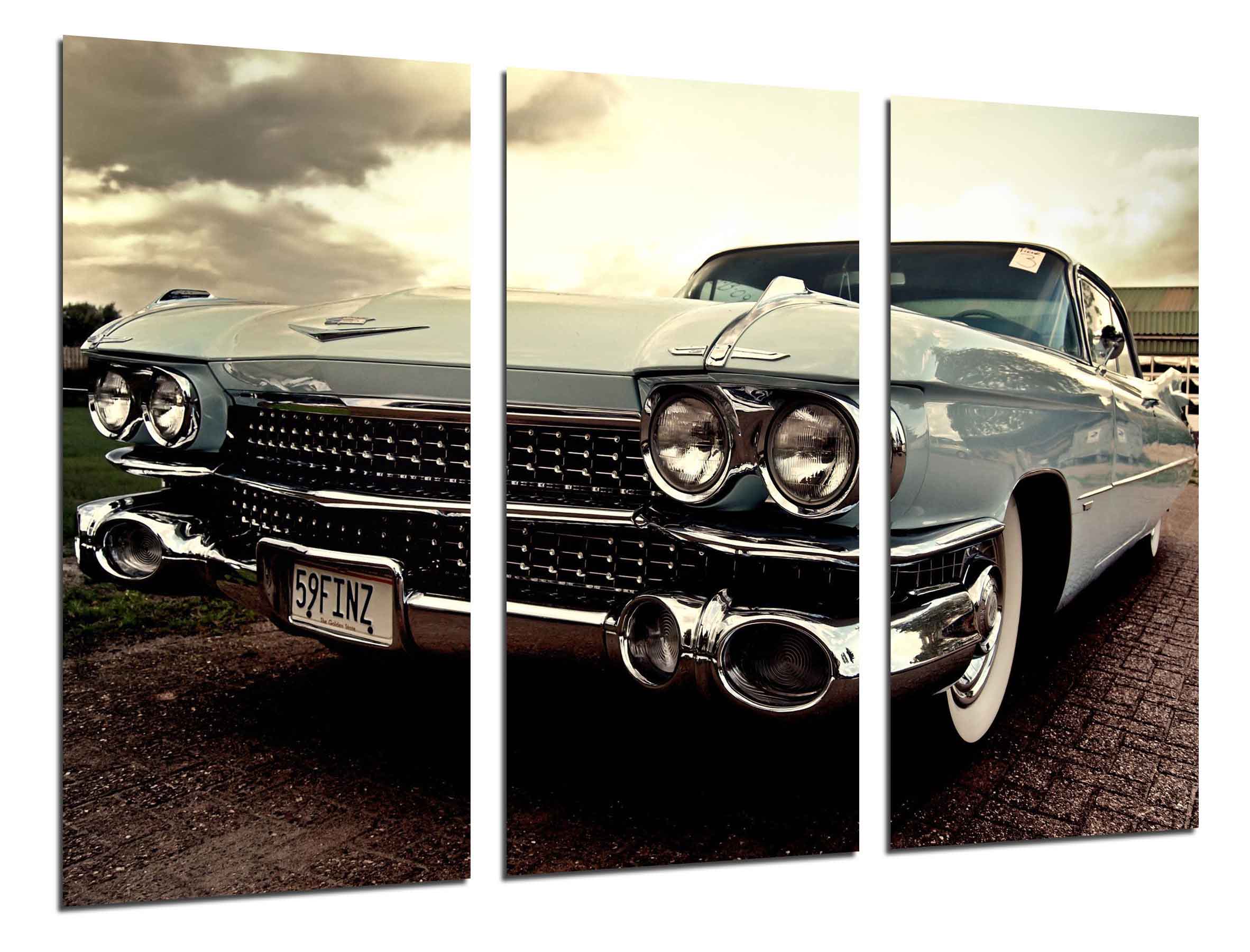 Coche cadillac antiguo, coches vintage, impresión fotográfica sobre madera, cuadro moderno decorativo