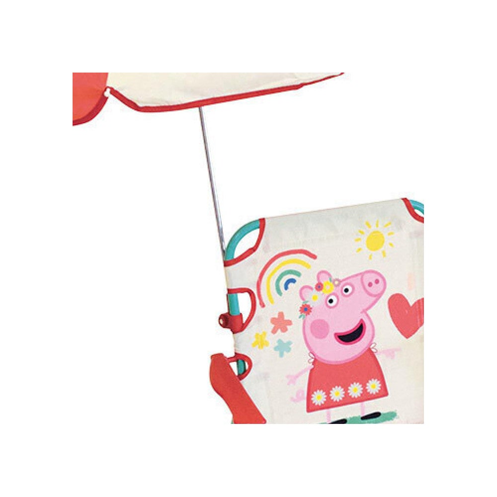 Chaise Pliante Enfant Peppa Pig - Avec Parasol - Pour Jardin, Plage Ou Camping - Dès 3 Ans