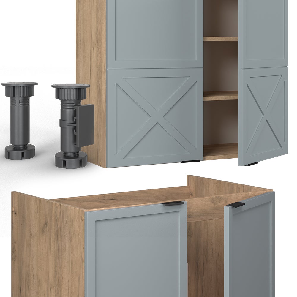Vicco Cuisine Fame-Line, Bleu clair-gris/chêne force dor, 240cm sans PT - 7