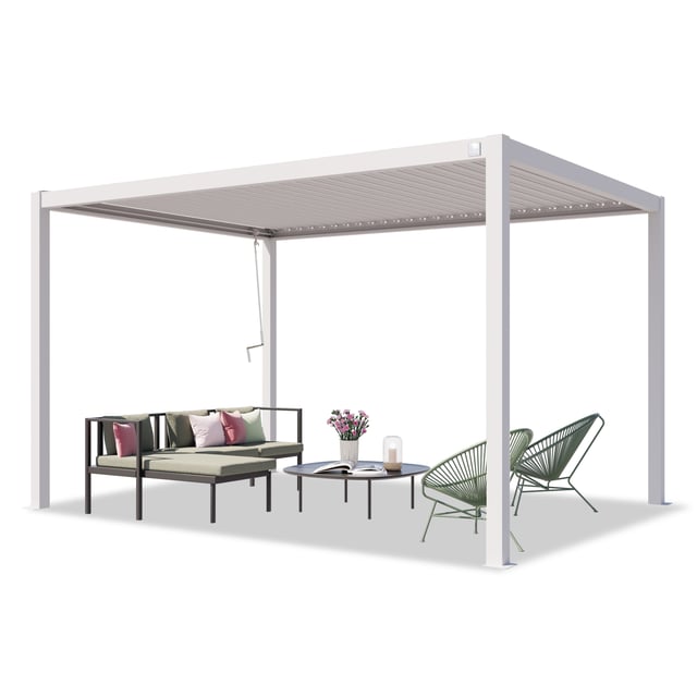 PRIMEYARD Pergola 3x4 m montanti in alluminio bianco con tetto a doghe in acciaio gazebo da giardino