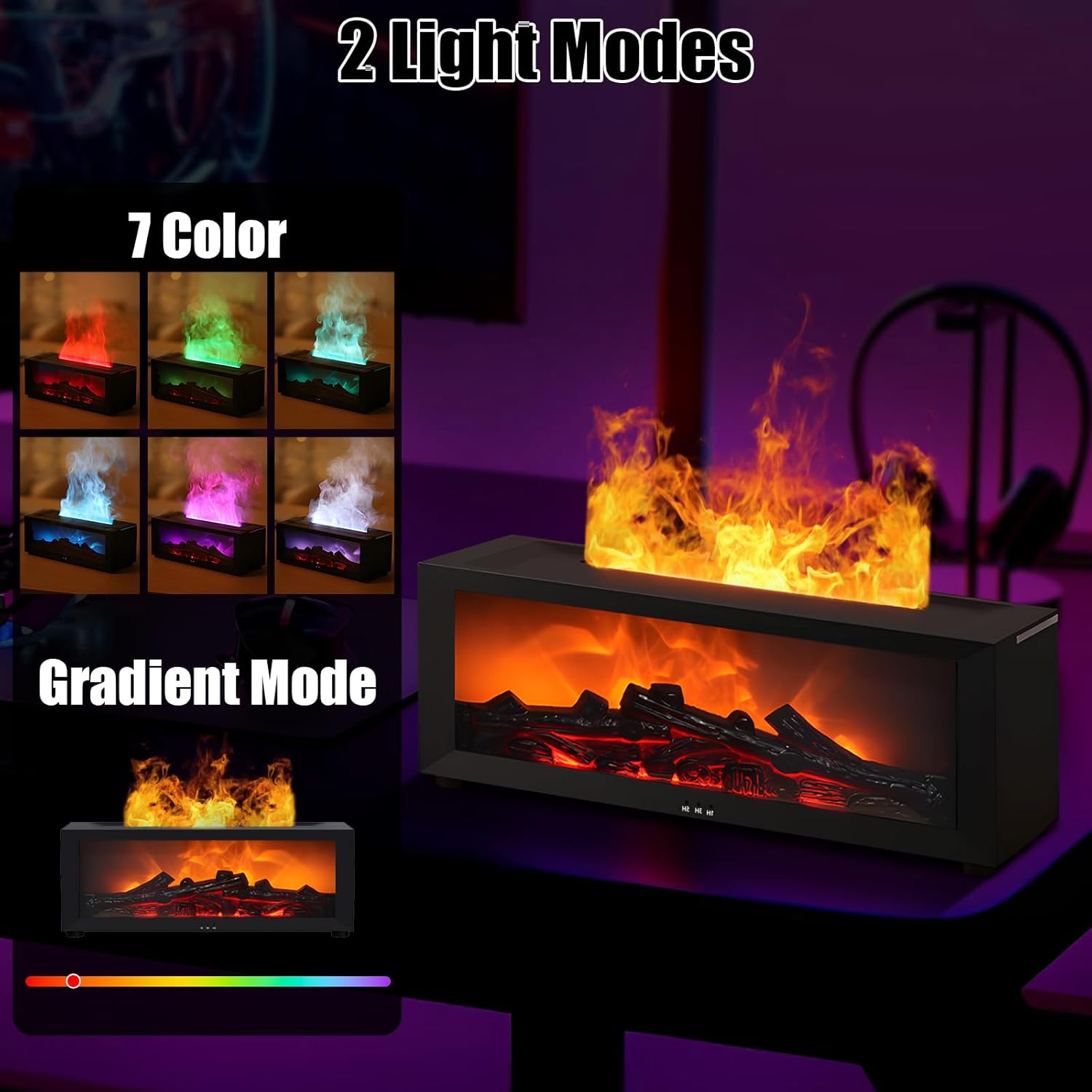 Difusor eléctrico de aceites esenciales, 7 llamas de colores, humidificador para dormitorio, apagado automático sin agua, difusor de fragancias para a - 4