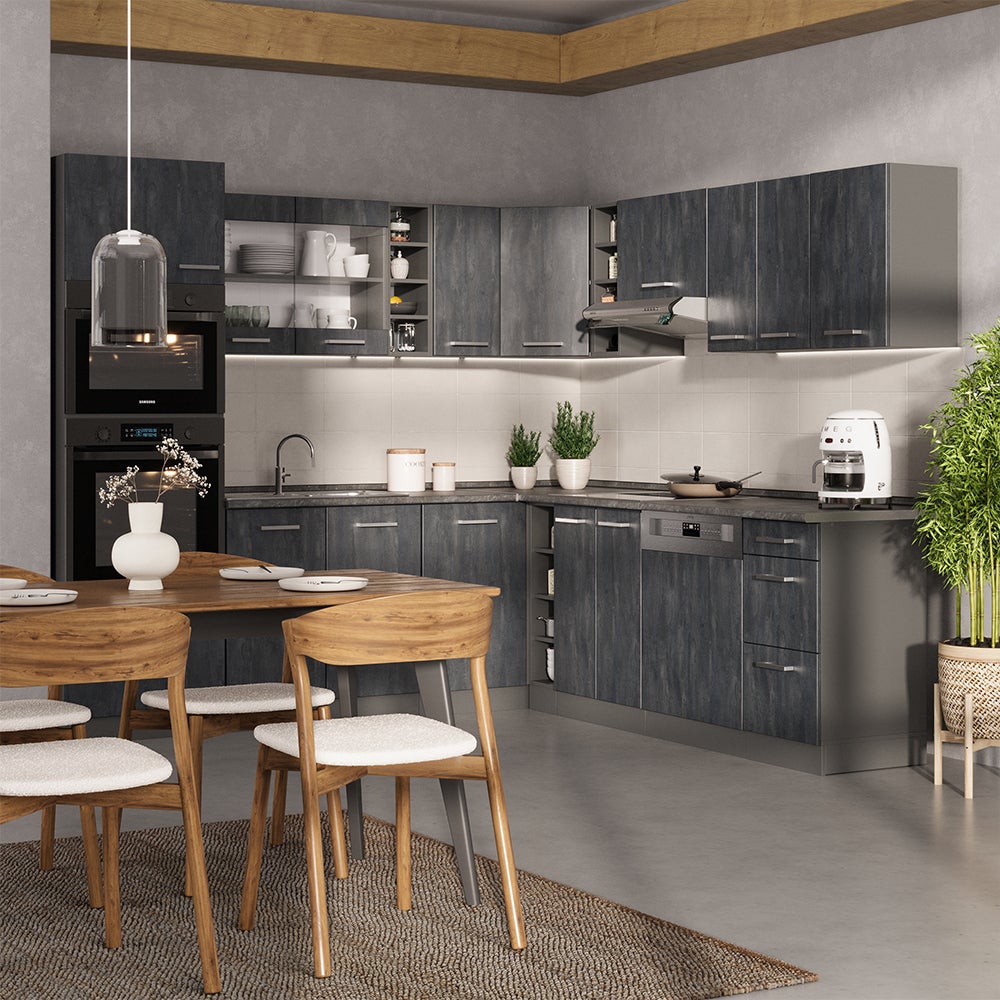 Vicco Cuisine en angle R-Line, Béton noir/Anthracite, 247 x 237 cm PT Chêne - 6