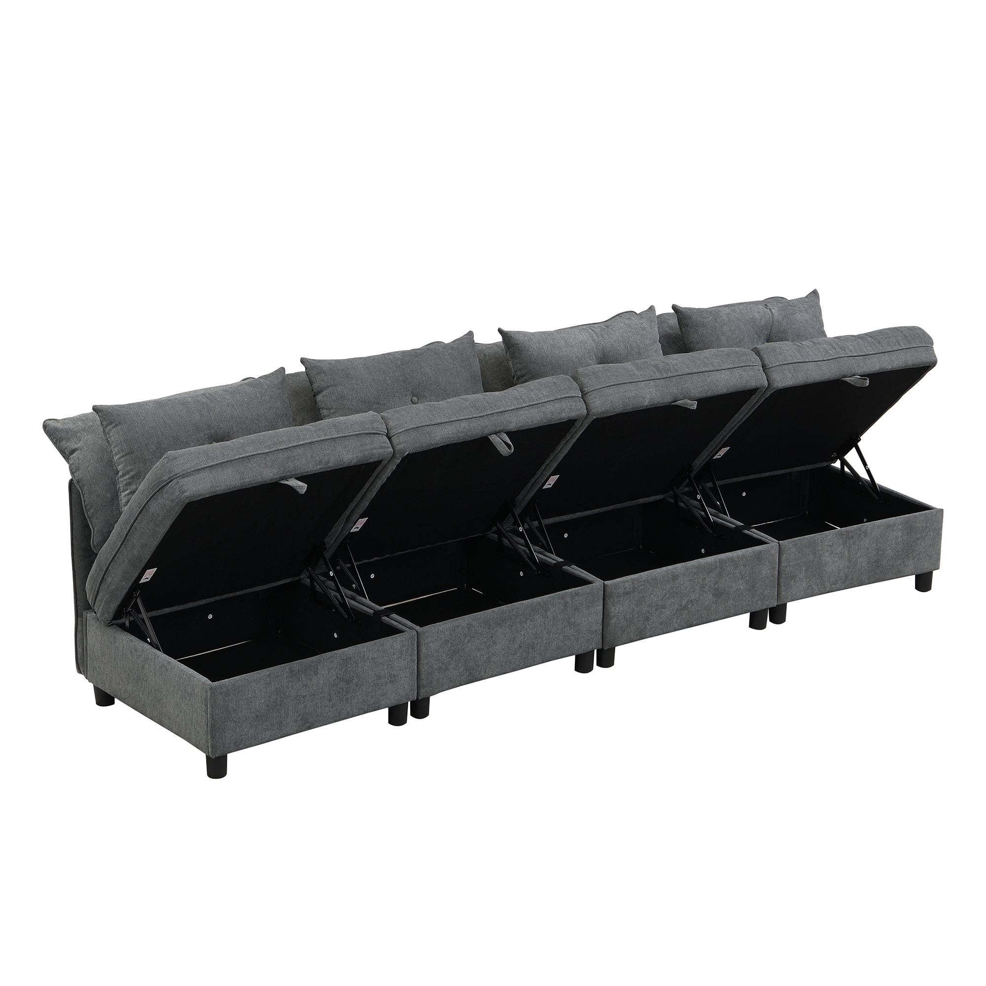 Modułowa sofa 4-osobowa + schowek + tapicerka szenilowa - z funkcją spania - Szara - 5