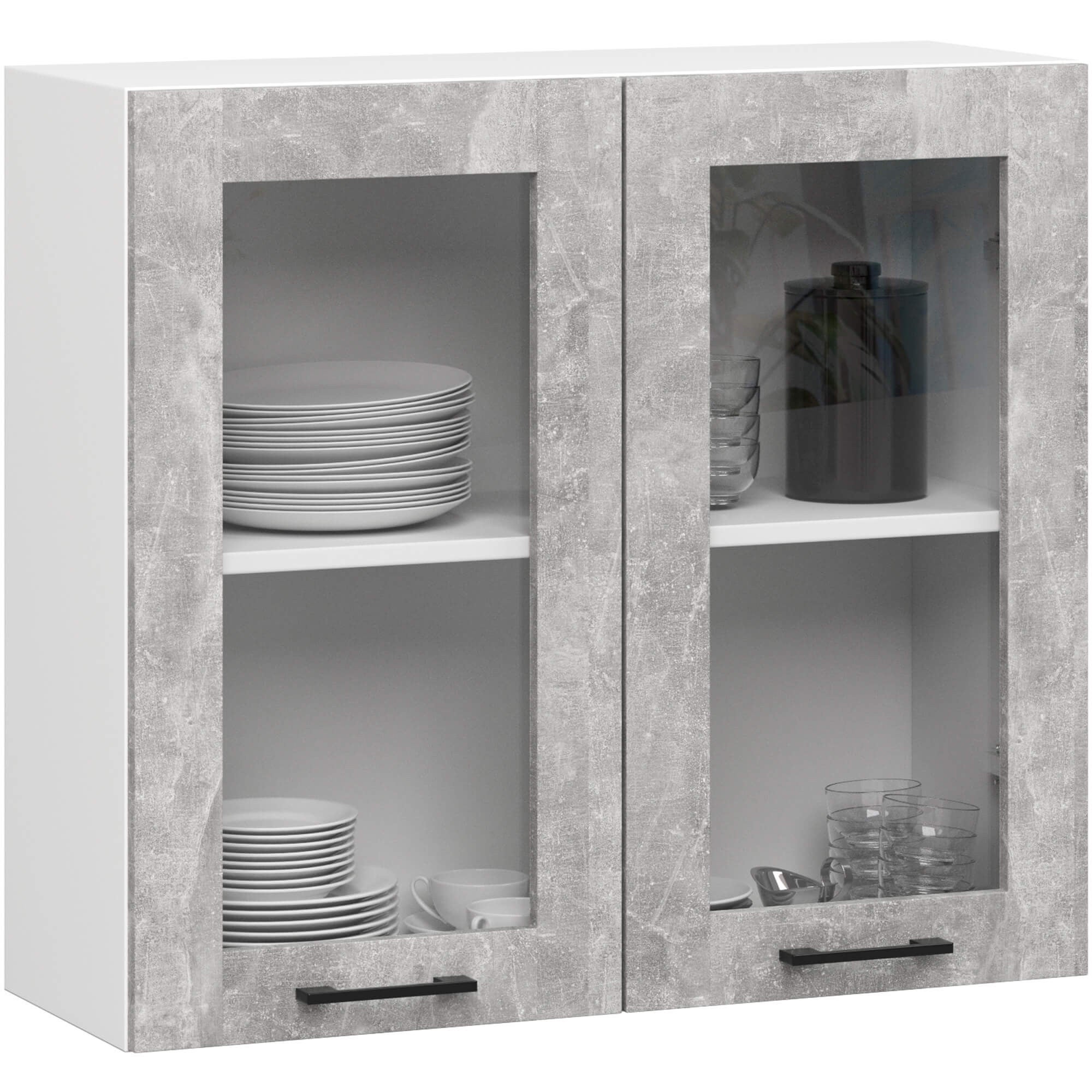 Szafka kuchenna wisząca witryna AKORD OLIWIA W80 H720 Biała 80 cm 2 drzwi kolor Beton mat 2 półki 80x30,5x72 cm