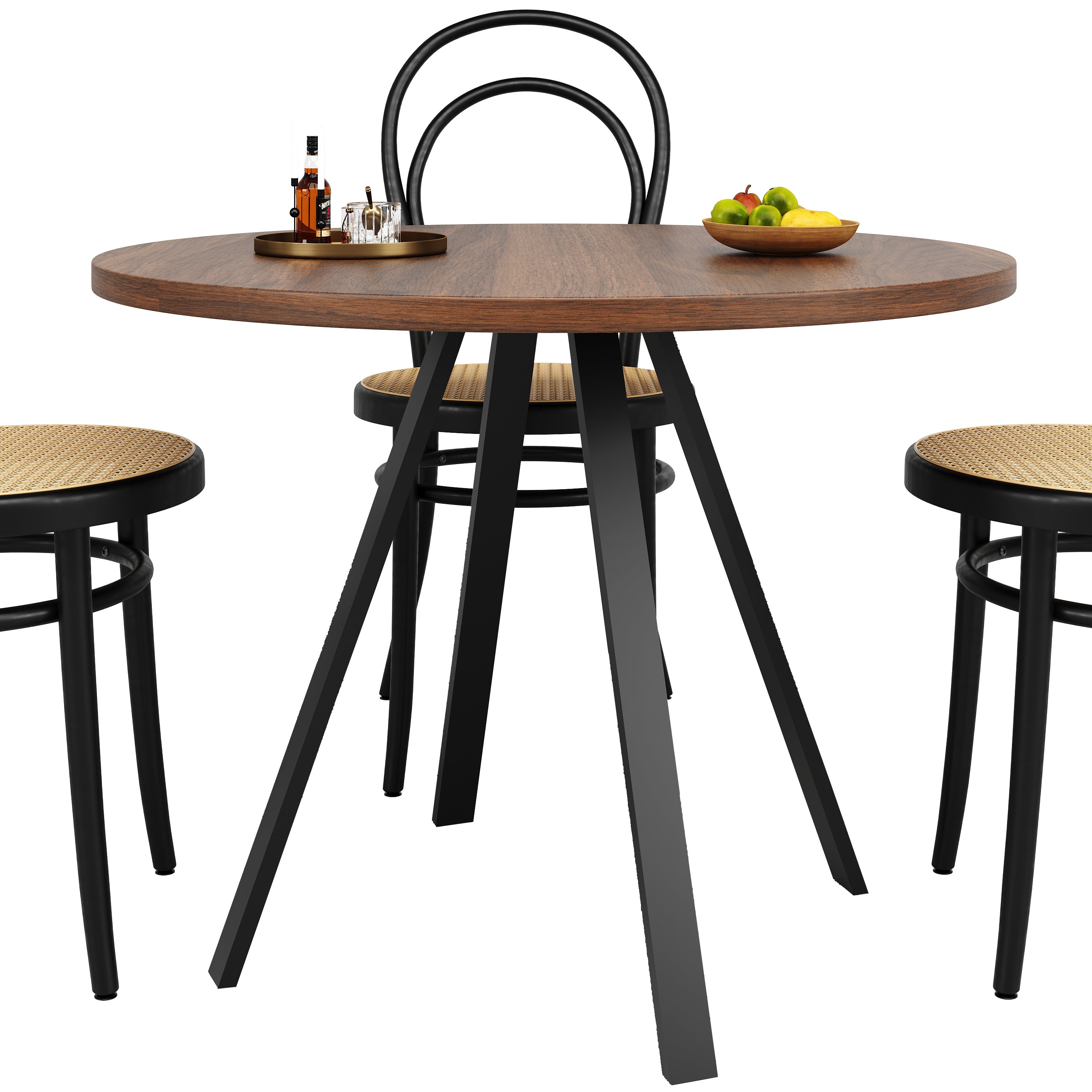 Okrągły stół jadalny dla 4-6 osób - 80 x 80 x 75 cm - MDF i nogi metalowe - Kolor orzechowy - 8