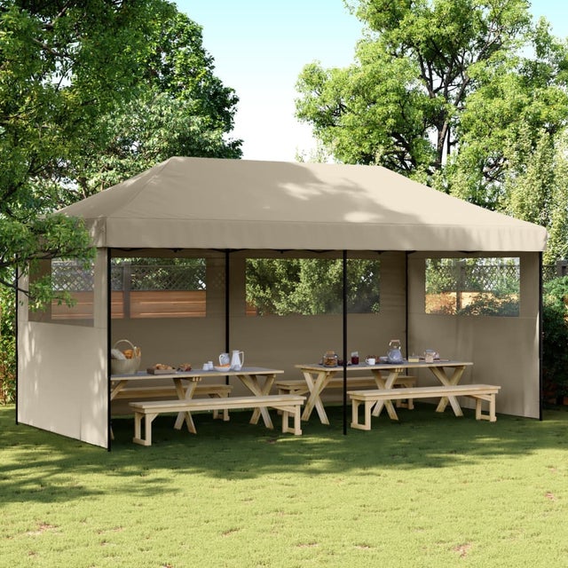 Tenda da festa pieghevole e retrattile, 3 pareti laterali color talpa