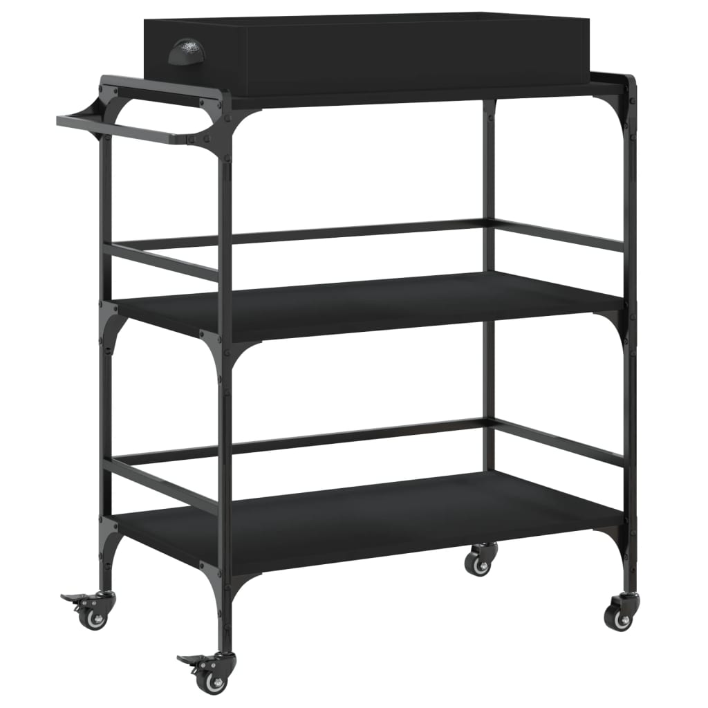 BAKAJI Carrello Cucina in legno con 3 Cestelli Acciaio e Ripiano Top in
