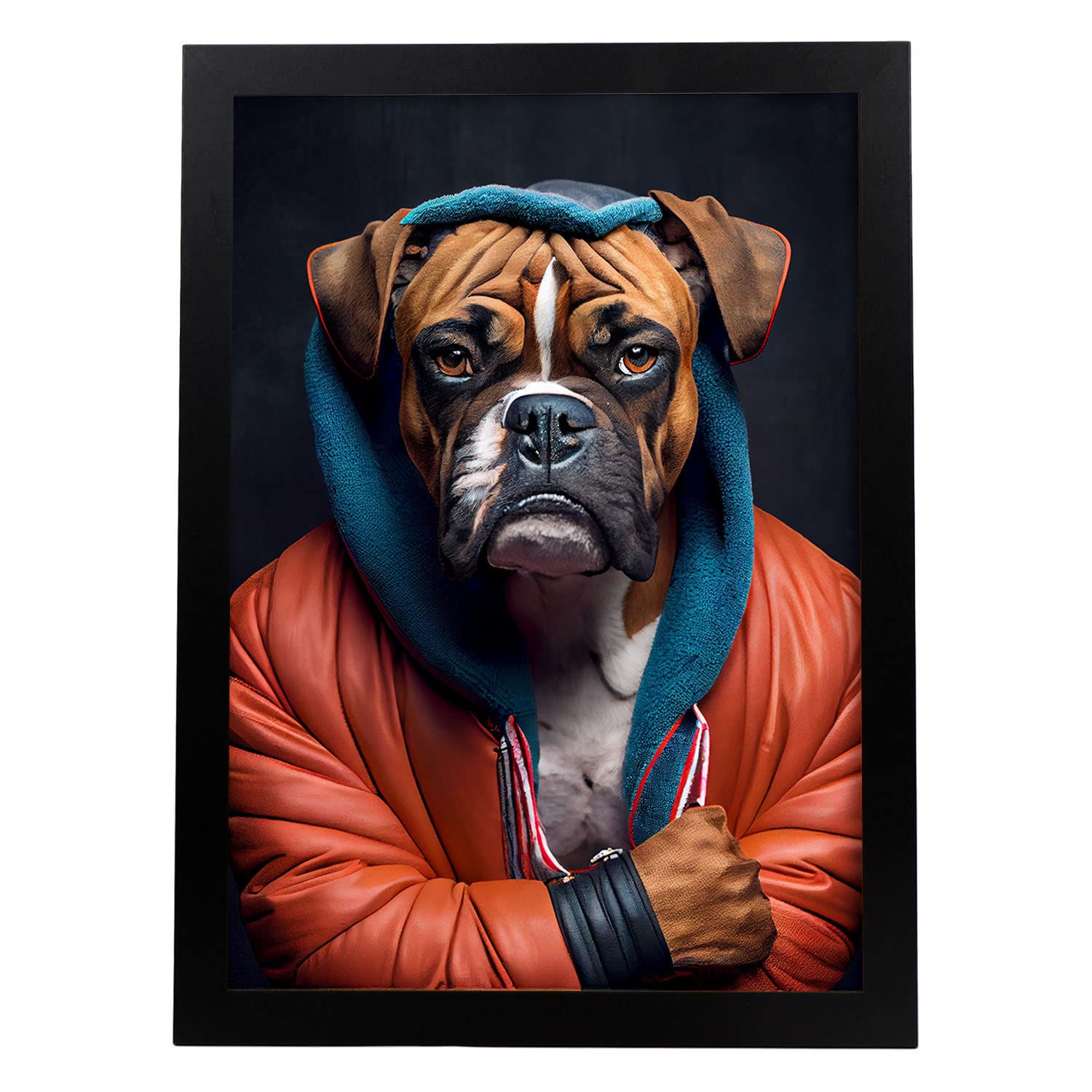 Nacnic lámina boxer boxeador sociable en estilo fotografía a todo color divertidas ilustraciones de animales con ropa humana diseño y a3 marco negro