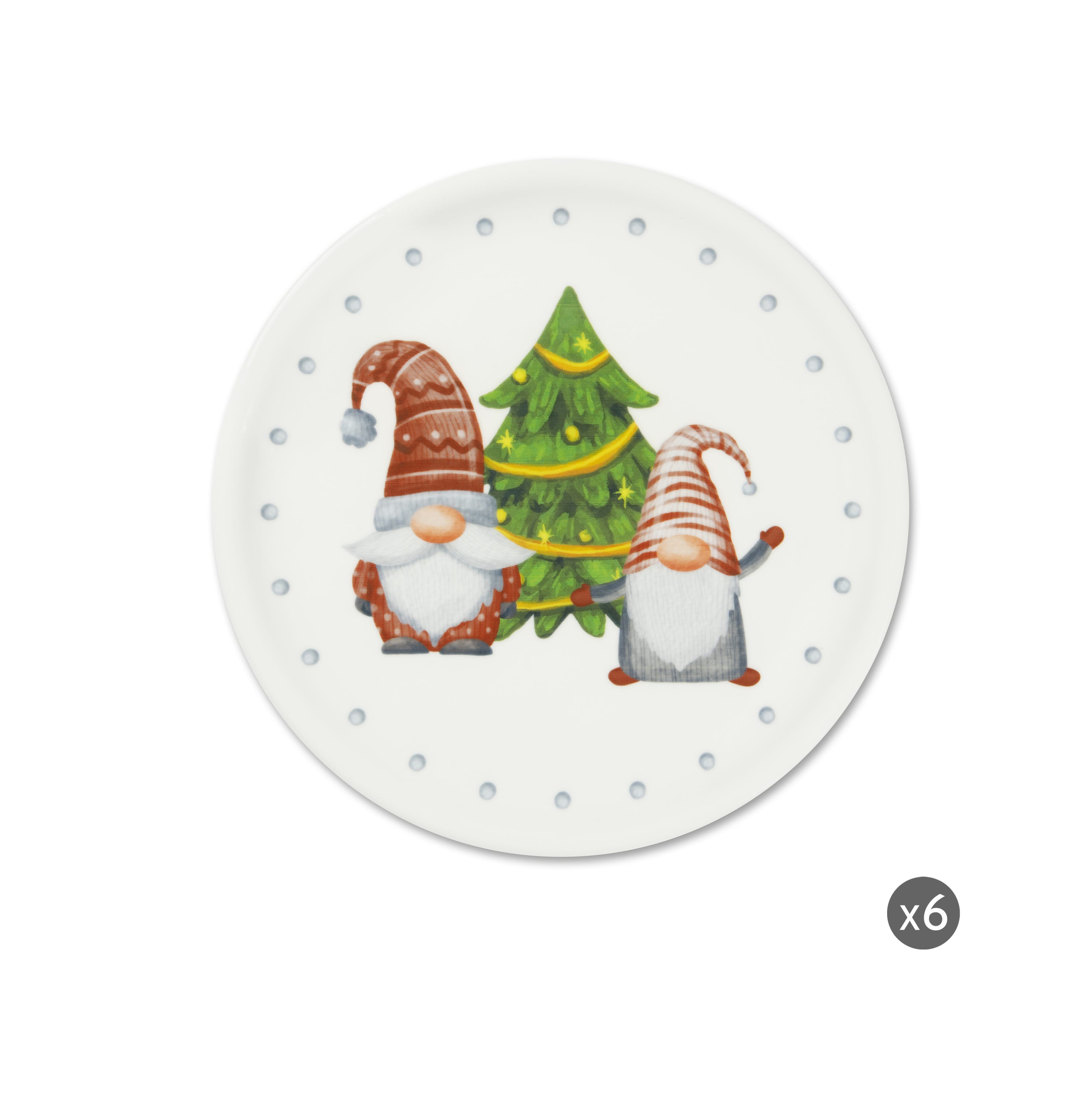 Lot De 6 Assiettes Panettone Gnomo Friends Excelsa - Porcelaine 31 Cm - Décoration Noël Festive