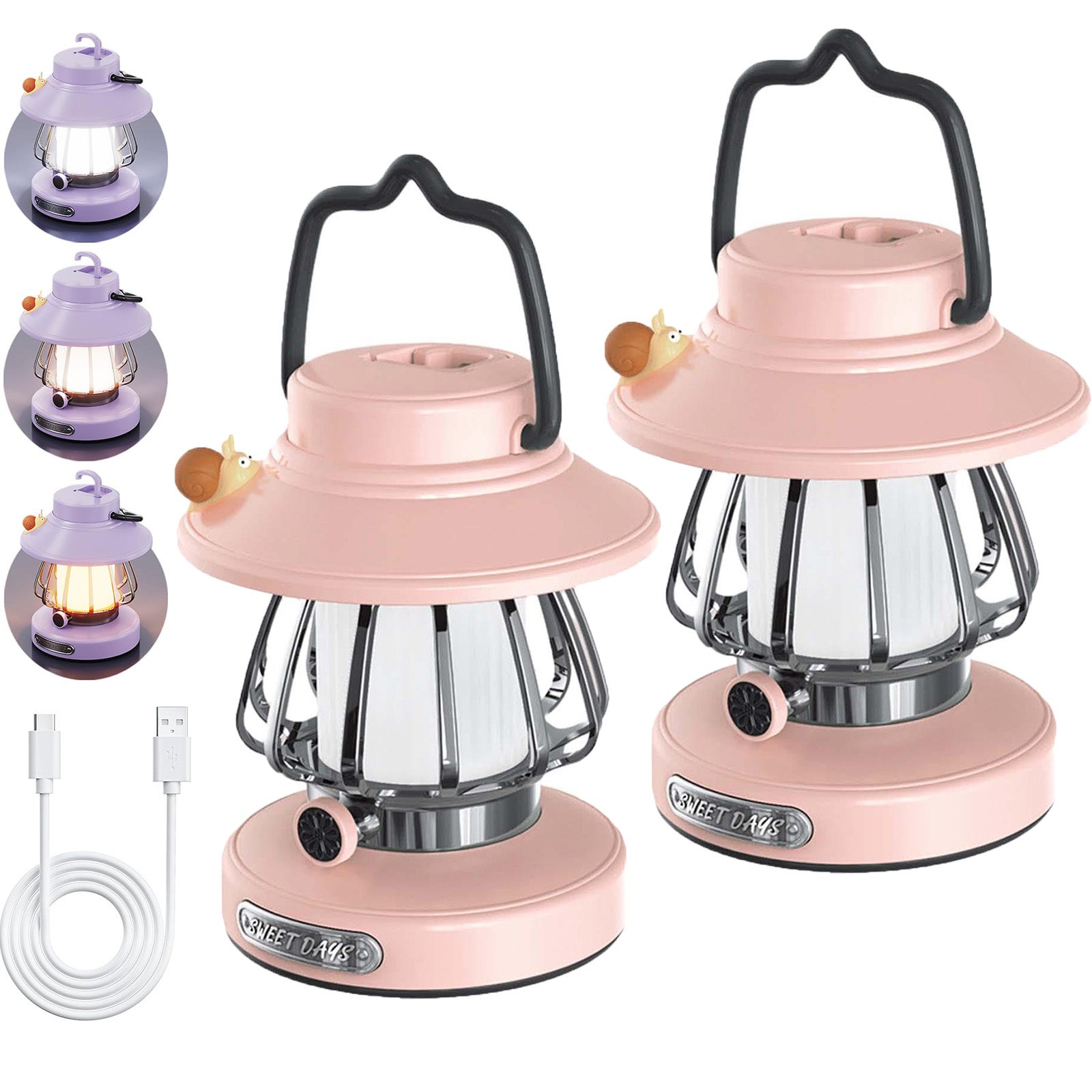 2-częściowa lampa kempingowa LED, sprzęt outdoorowy, trzy temperatury barwowe 3000-6500 K, Wewnątrz i na zewnątrz，zaciemniająca (różowa)