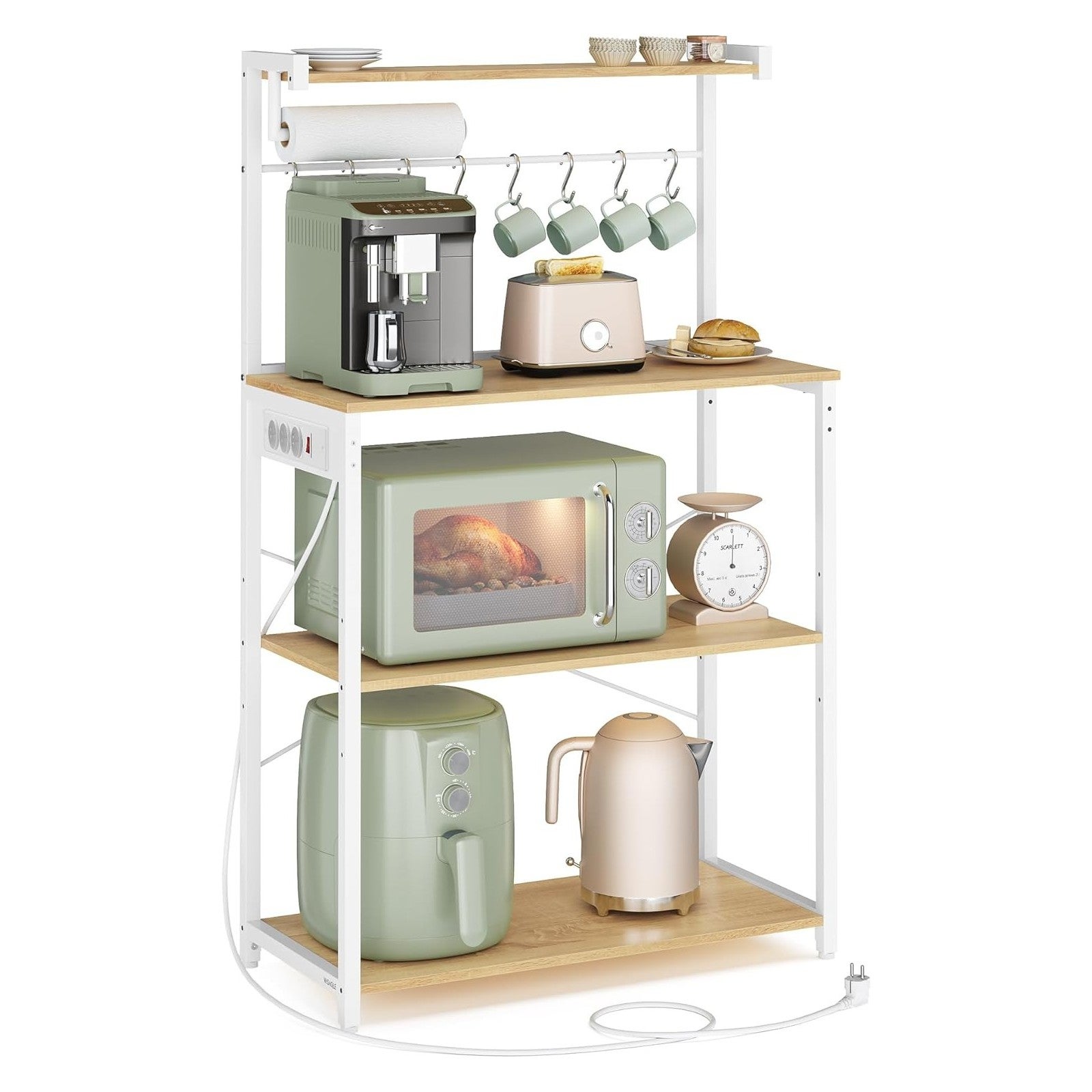 Vasagle Dorado/Blanco Barra De Café De 4 Niveles 40 X 80 X 140 Cm Con Estante Ajustable Roble Y Nube - Imagen 3