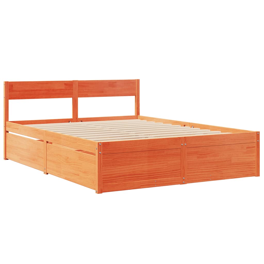Lit avec tiroirs et matelas, bois massif de pin, cire marron, pour la chambre, 160 × 200 cm - 7