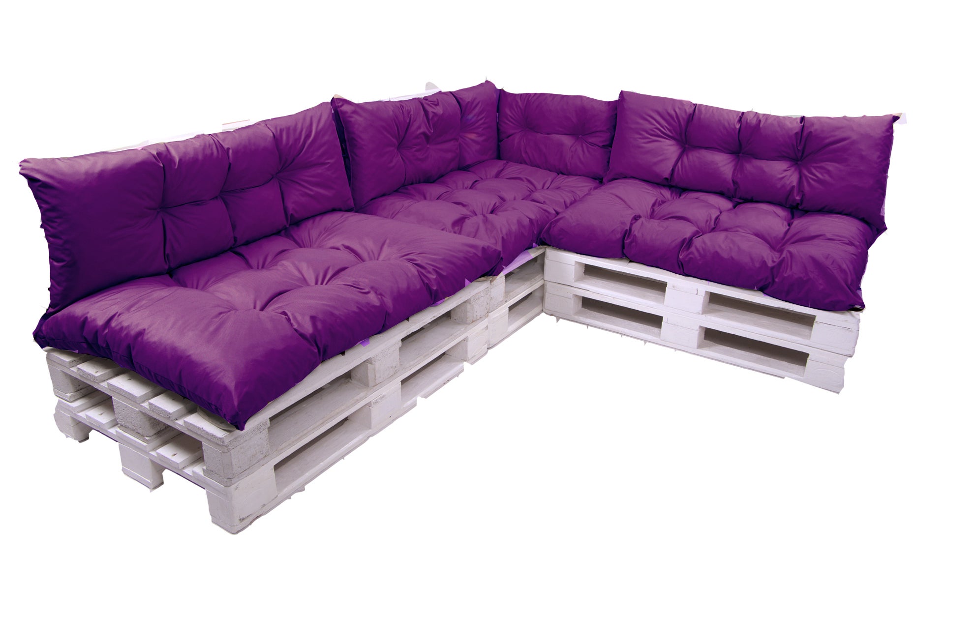 Conjunto de 7 cojines para palets, 3x asiento 120x50 y respaldo 120x40cm, cojín de jardín morado, conjunto de cojines para muebles de jardín