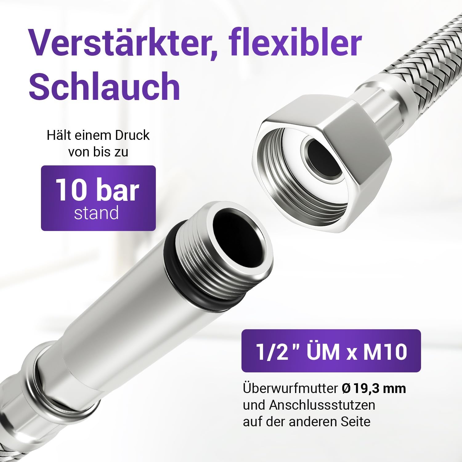Raccordi Flessibili Acciaio Inox 3/8 10cm 20cm BEASAFY 4 Pezzi Tubo Rinforzato 3/8 Pollici, 20cm/ 10cm Tubo Flessibile 3/8, Intrecciatura In Acciaio Inox 304, Tubo Flessibile Prolunga Per Rubinetto, Cassetta WC, Testa - 13
