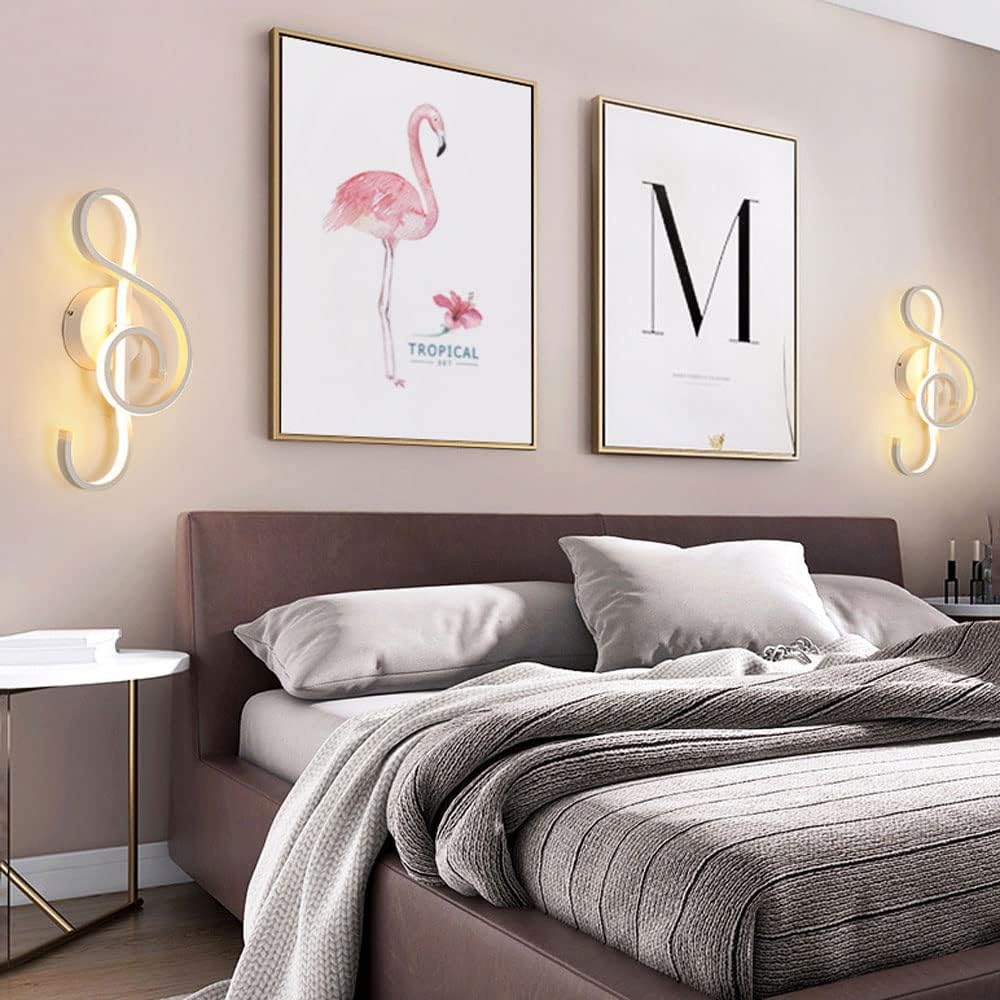 Kinkiet LED w kształcie nuty, idealny do sypialni, salonu, przedpokoju, 10W, ciepłe światło 3000K, białe - 2