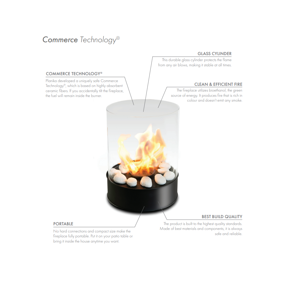 Lareira bioetanol 3 kW, 5 h, interior/exterior, compacta e elegante – Planika Chantico Glassfire – Alt 0,35 x Larg 0,25 x Comp 0,25 - 2