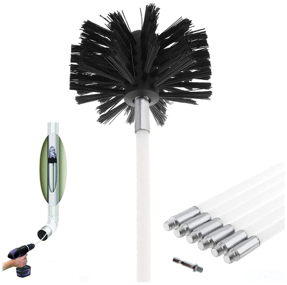Zestaw szczotek kominowych, narzędzie do czyszczenia,Zawiera 6 (60 cm) elastycznych prętów i 1 (100 mm) głowicę do czyszczenia komina pieca na pellet