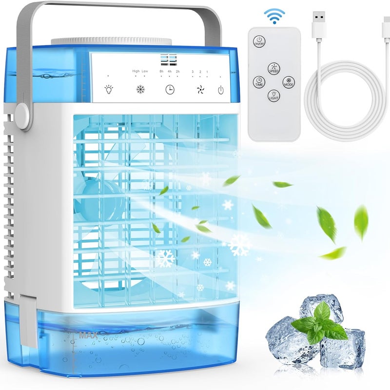 Miniaturowy przenośny klimatyzator osobisty, przenośny klimatyzator, wydajny parownik LED z pilotem zdalnego sterowania