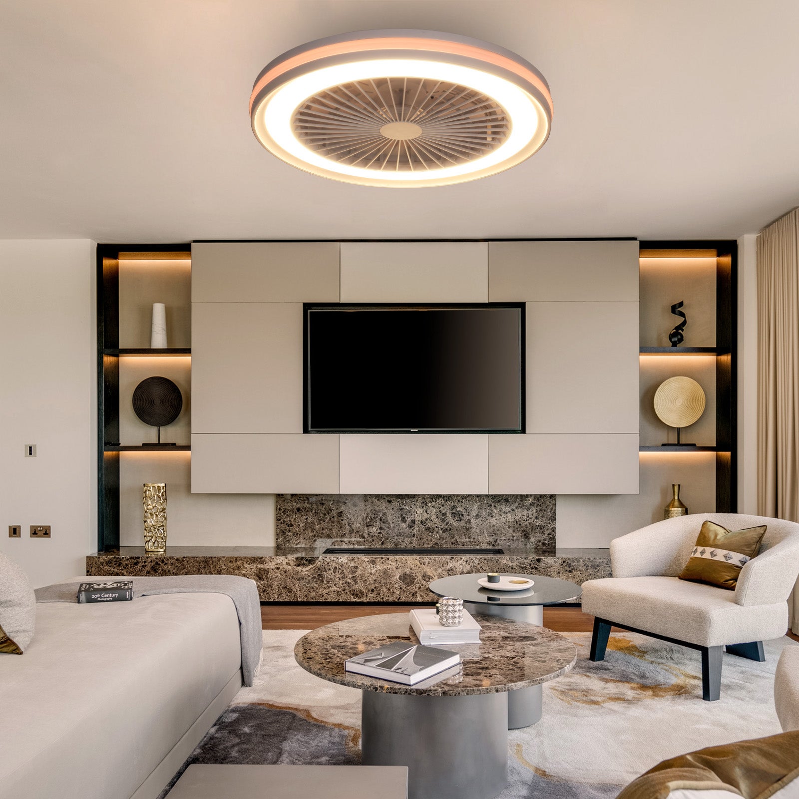 Ventilateur de plafond avec lumière, Moteur DC 20W, LED 40W, RGB 3000K-6500K, Vitesse du vent réglable par télécommande, Ø47CM - 5