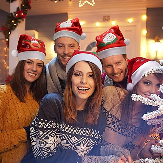 Czerwona czapka świąteczna w kształcie bałwana, 27 x 35 cm, jednoczęściowa. Ozdoba świąteczna z wizerunkiem Świętego Mikołaja i bałwana. - 4