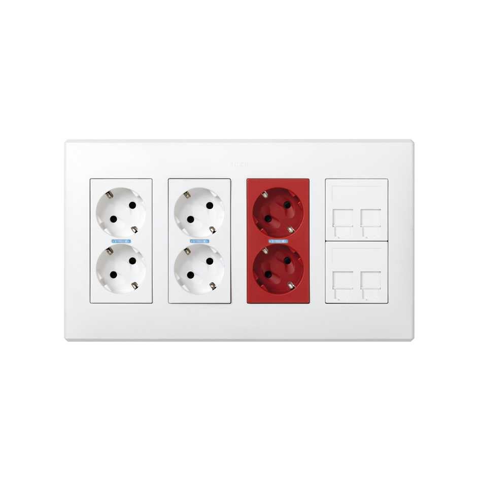 Kit de boîte murale encastrée 4 éléments doubles avec 2 prises doubles, 1 SAI double et 2 plaques 2 RJ45 blanc Simon 500 Cima - 3