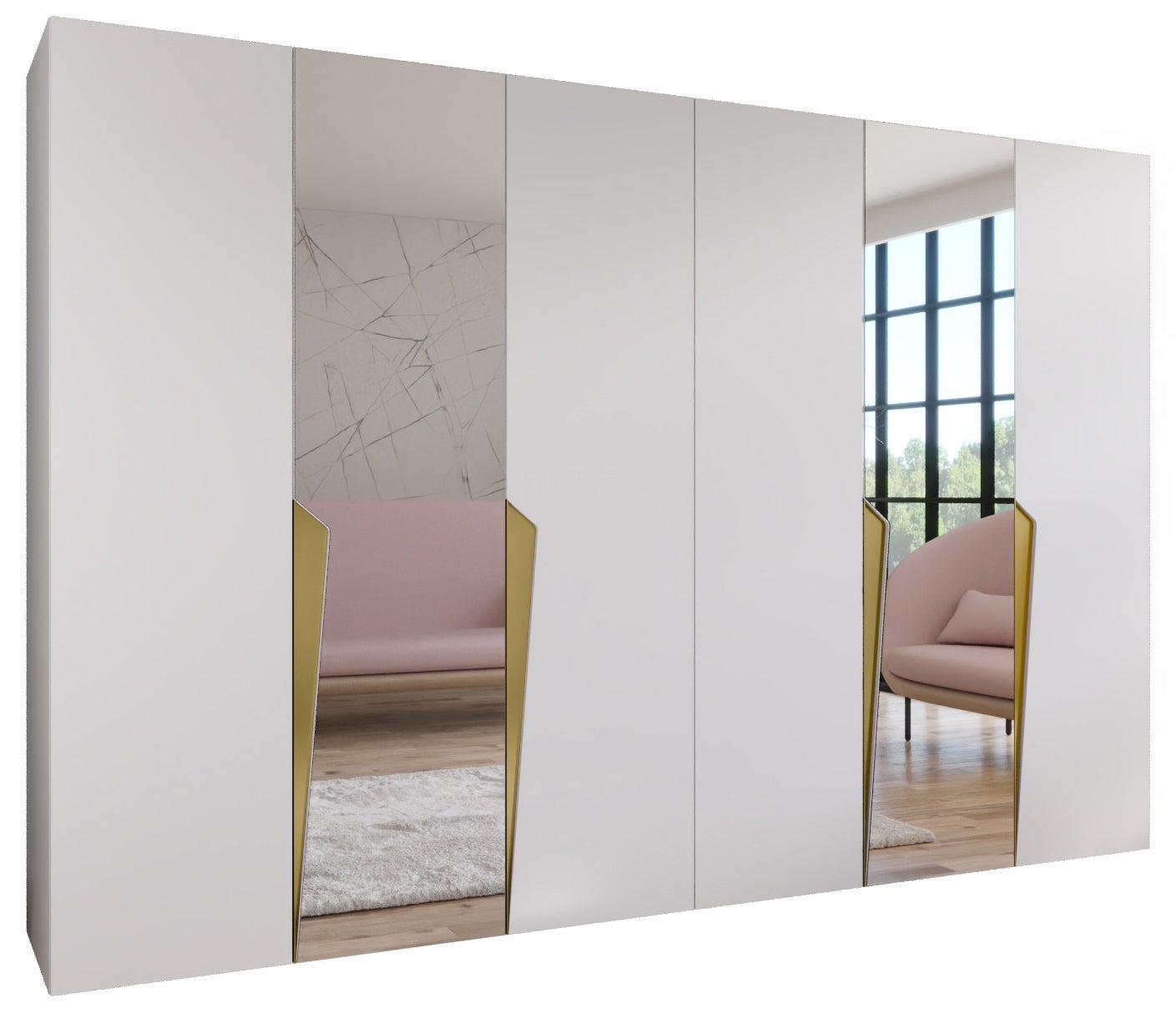 Szafa uchylna otwierana Piano 2 300 (150x2) x 52 x 202 cm biały + u. Złoty Abiks Meble