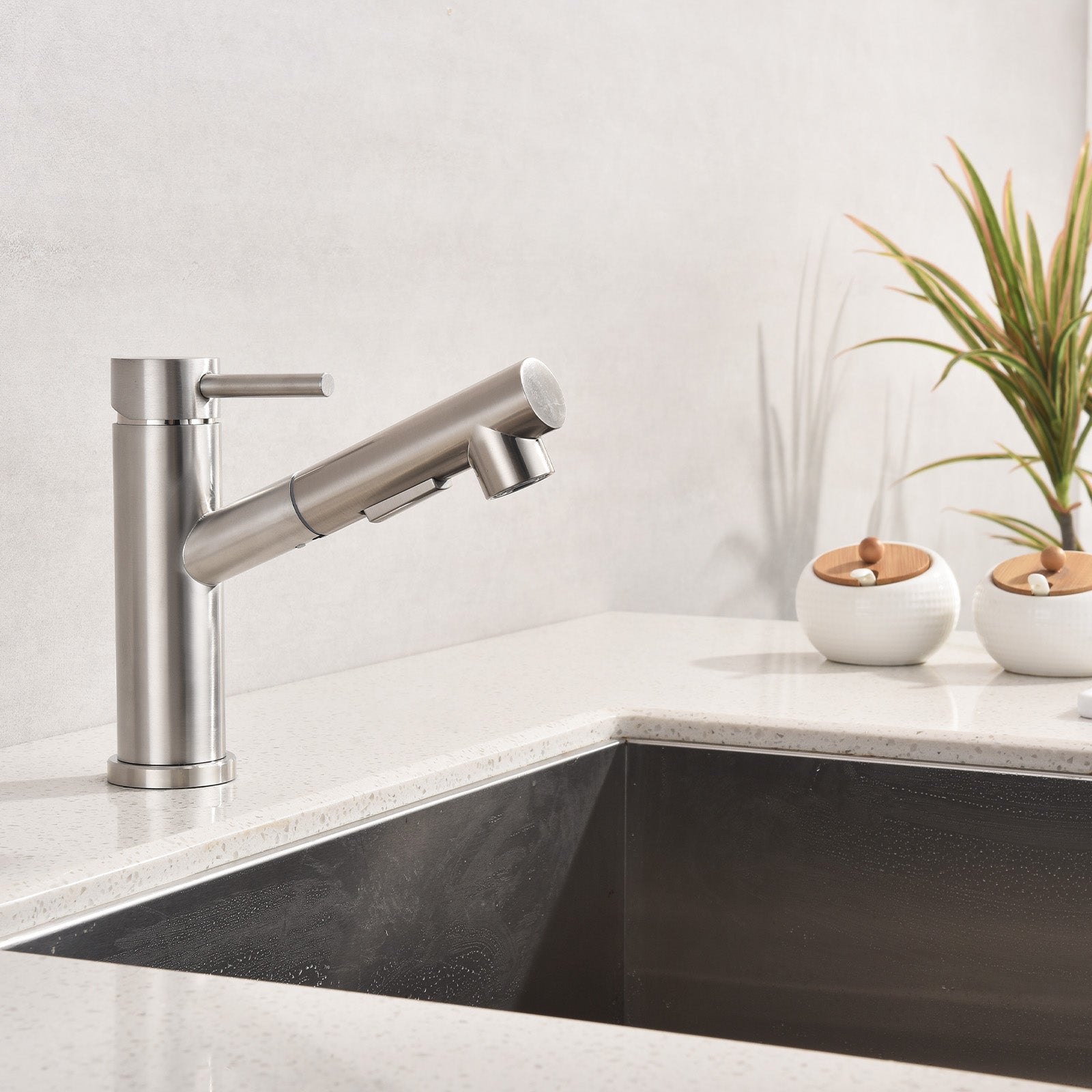 Mitigeur Cuisine avec 2 Modes de Jet Robinet Cuisine avec Douchette Extractible Mitigeur Evier en Inox Brosse Eau Chaude et Froide - 8