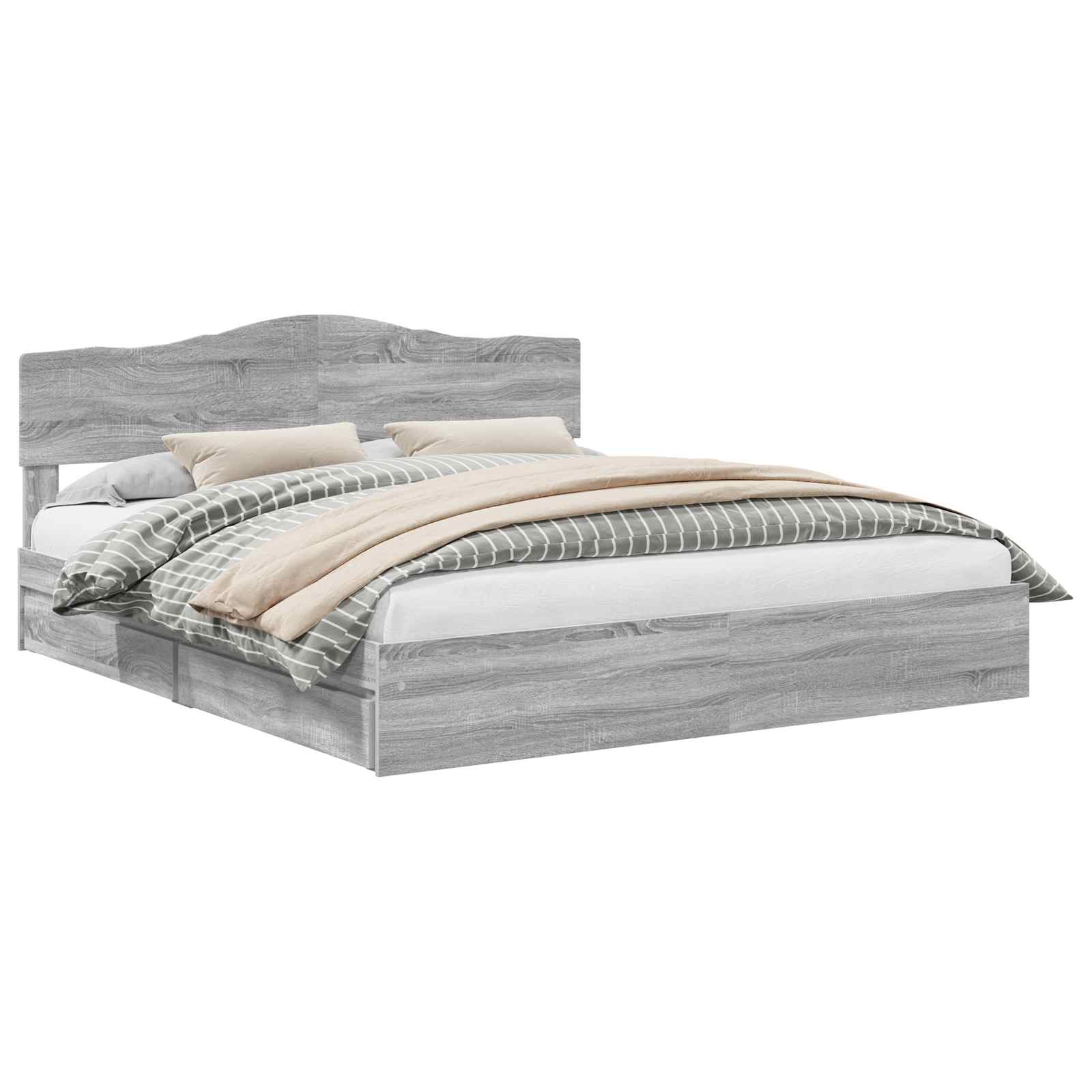 Lit avec rangement, panneau de bois, gris, pour la chambre, 180 × 200 cm - 2