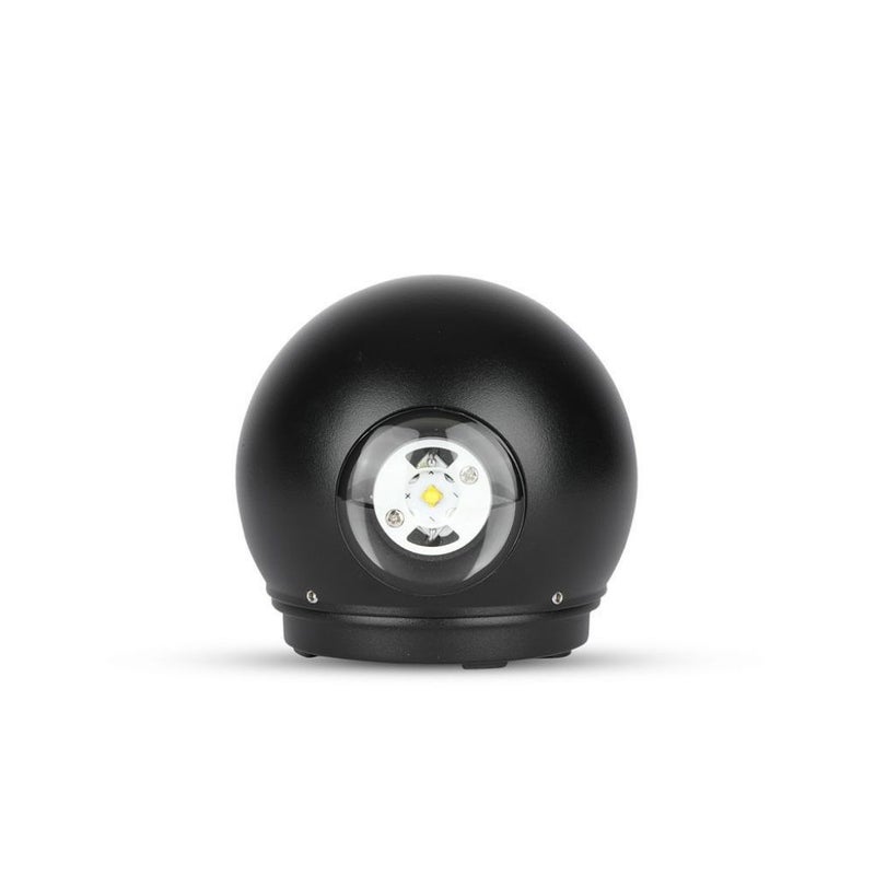 6W sferyczna lampa ścienna LED 110LM/W, podwójna wiązka światła, kolor czarny, 4000K, IP65