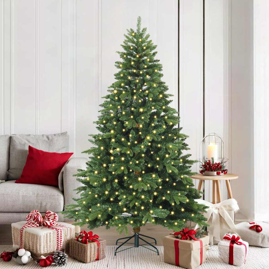 Sztuczna choinka z 300 diodami LED Zielony 180 cm PE i PVC