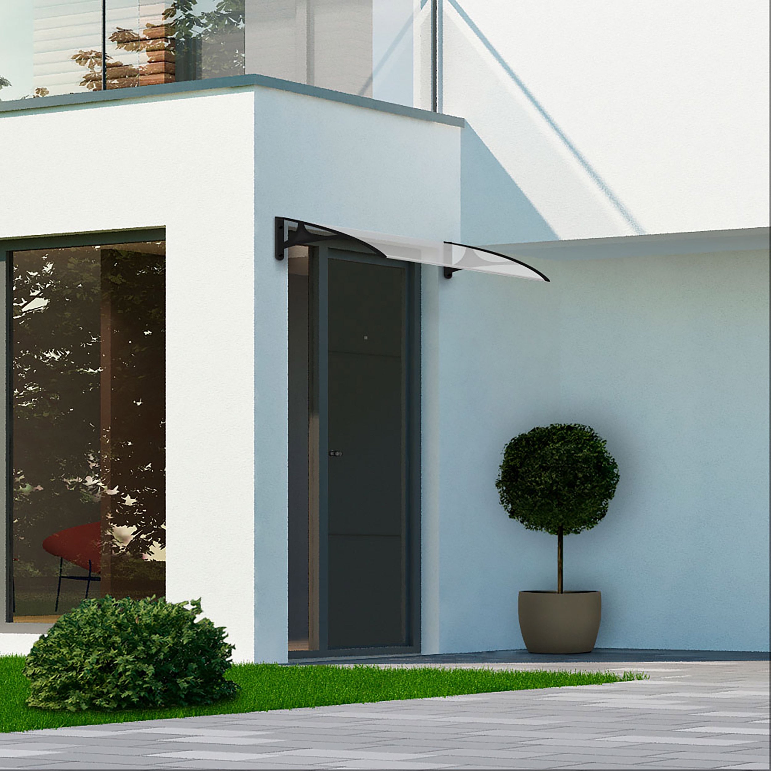 Marquise de Porte Extérieur 120x80 cm - Polycarbonate Solide 2,7mm Très Résistant - Supports Robustes en Aluminium - Panneau Transparent Anti UV - 2