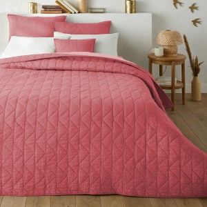 Couvre-lit Matelassé 2 Places 230x250 Cm + 2 Taies D'oreiller 60x60 Cm - Brodé Uni, Rose, Pour Une Chambre élégante Et Douce