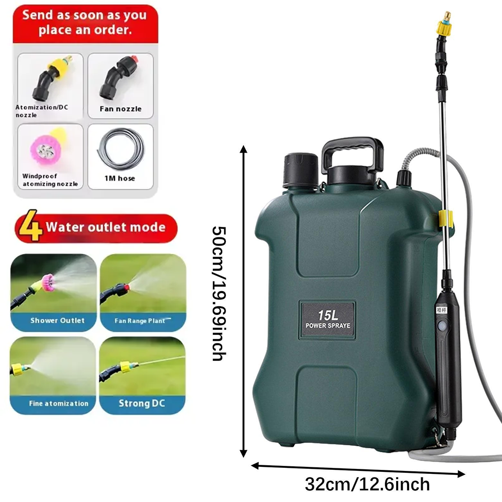 Pulvérisateur électrique grande capacité de 15 L, pulvérisateur à épaule haute pression, alimenté par batterie, avec perche télescopique et 3 buses - 4