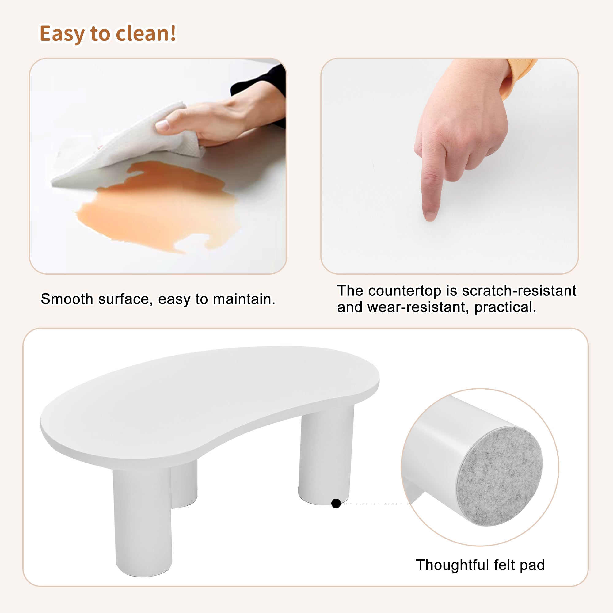 Table basse en MDF et PVC - plateau incurvé irrégulier et élégant - Blanc - 5