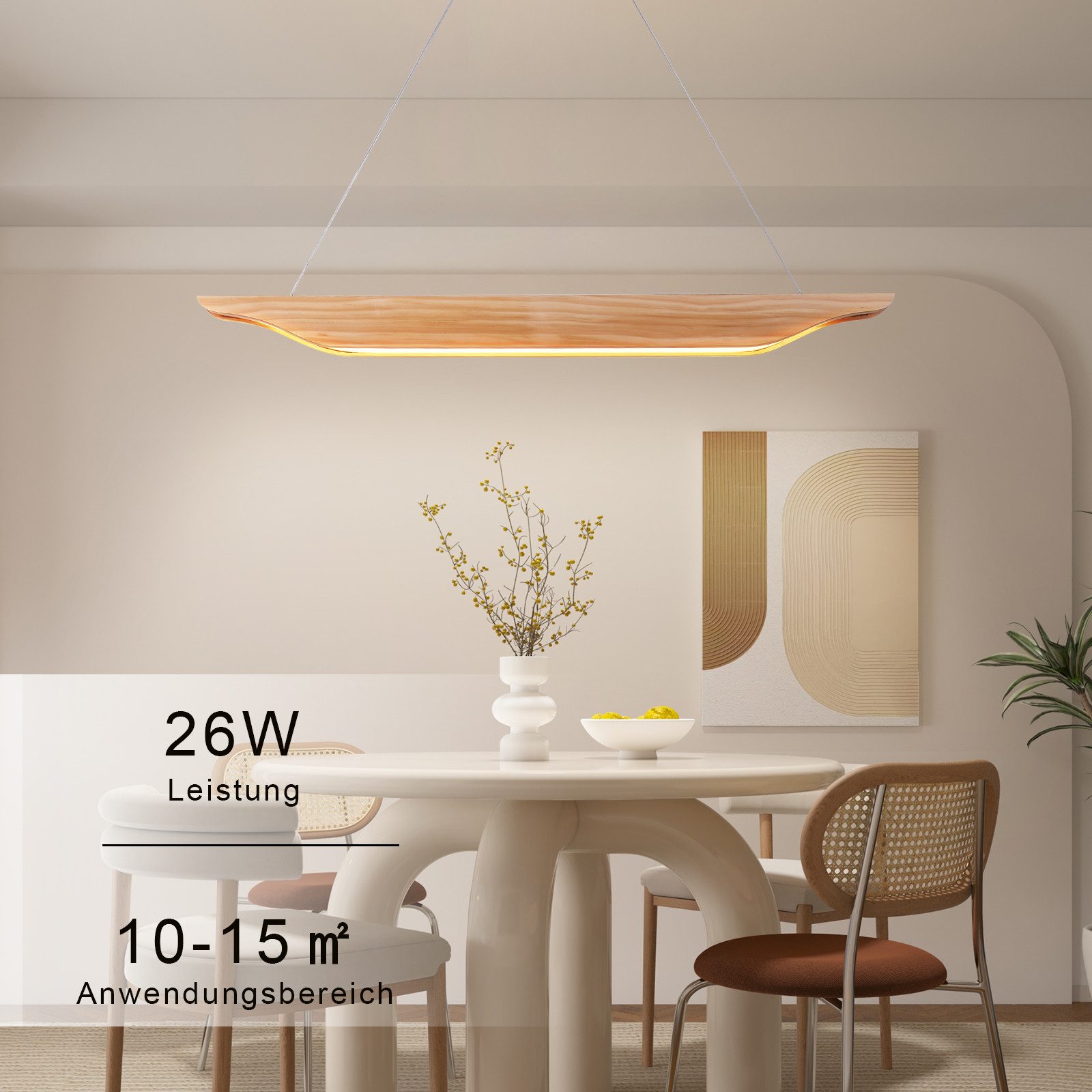 Suspension LED NETTLIFE en bois - Lampe de table à manger au design moderne 90 cm Intensité variable Avec télécommande - 8