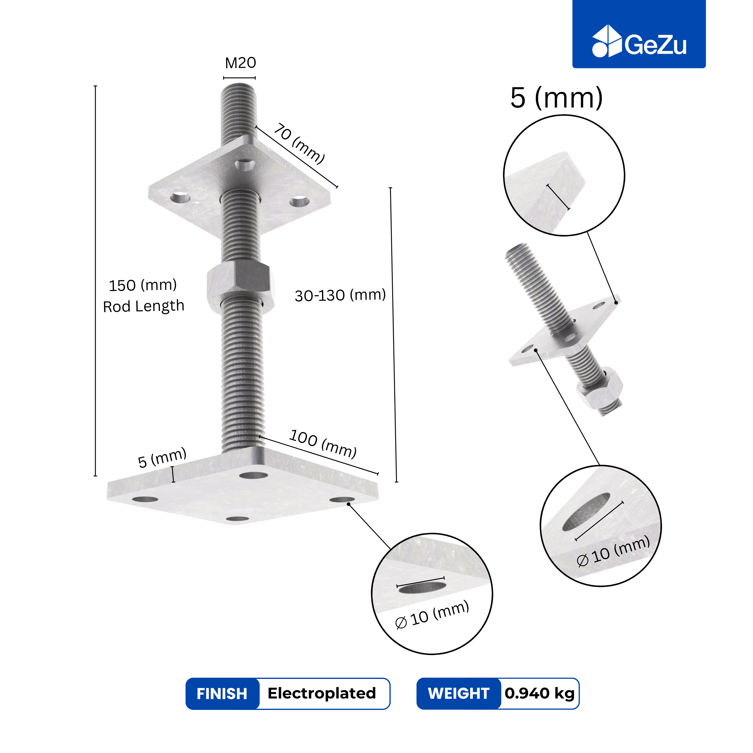 Support de poteau hauteur reglable 70 x 70 mm GEZU IMPEX Galvanoplastie Hauteur Reglable Platine Bois Pied Poteaux Clôture - 2