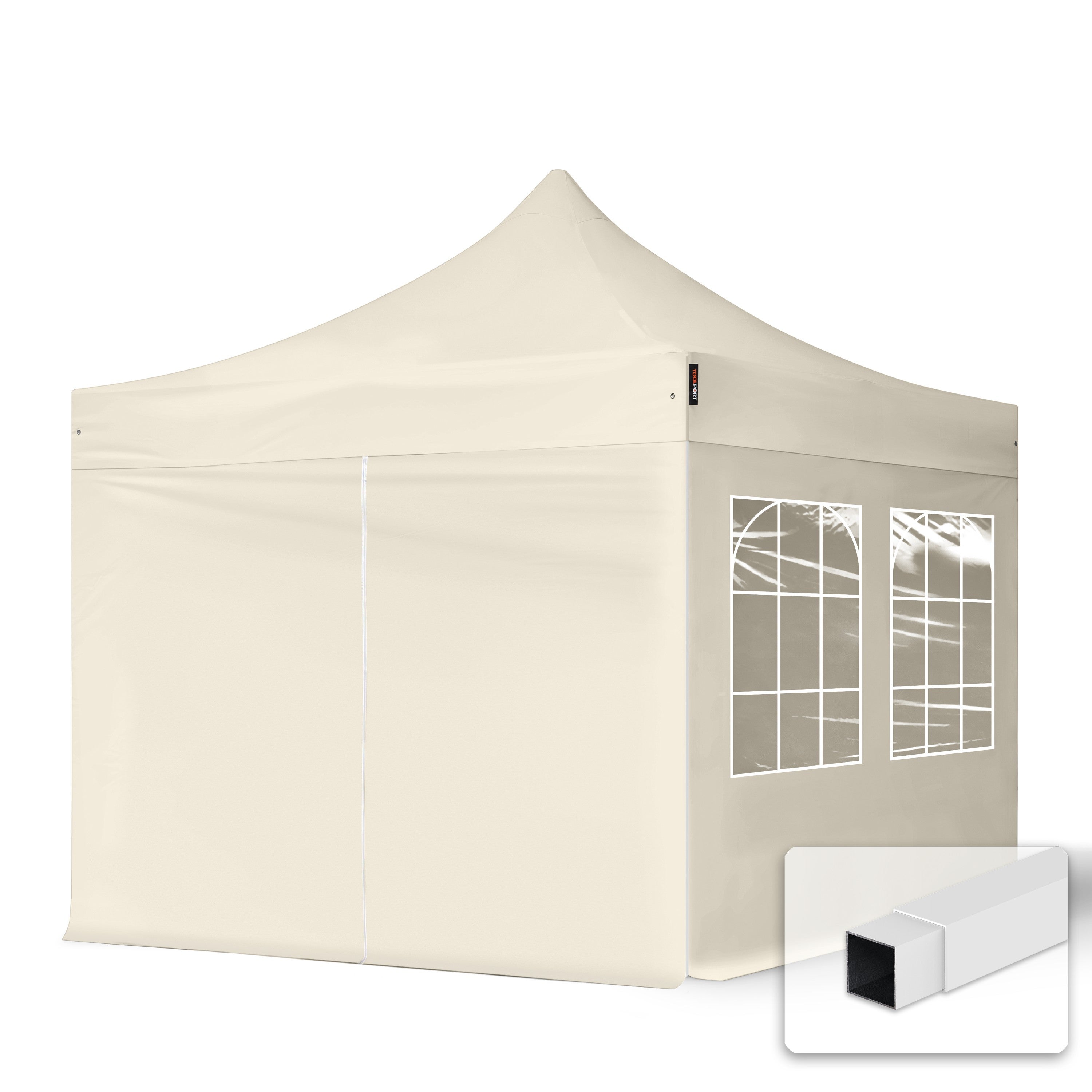 3x3 m Namiot Ekspresowy ECONOMY Stal 30 mm, ze ścianami bocznymi, okna kwadratowe , kremowy