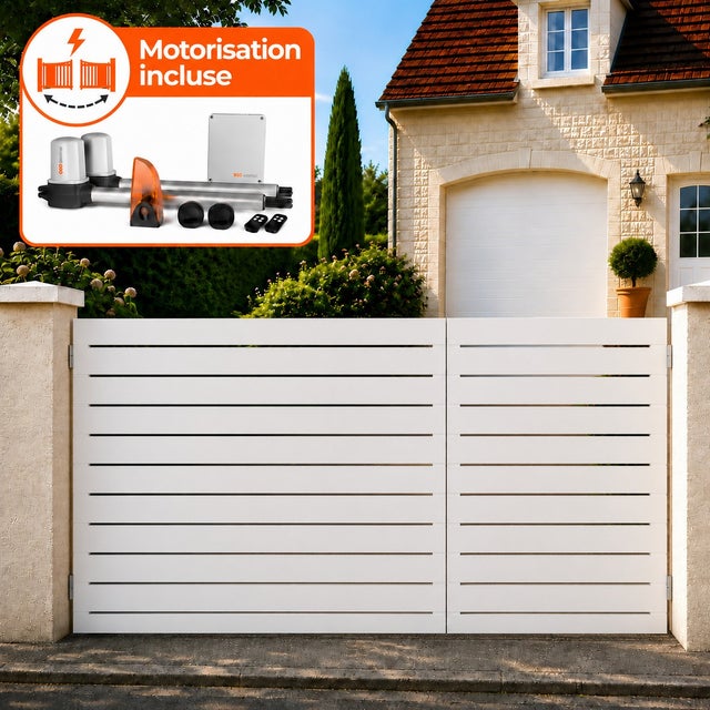Portail battant électrique PVC blanc avec moteur Sentinel H 140 x L 250 LYON