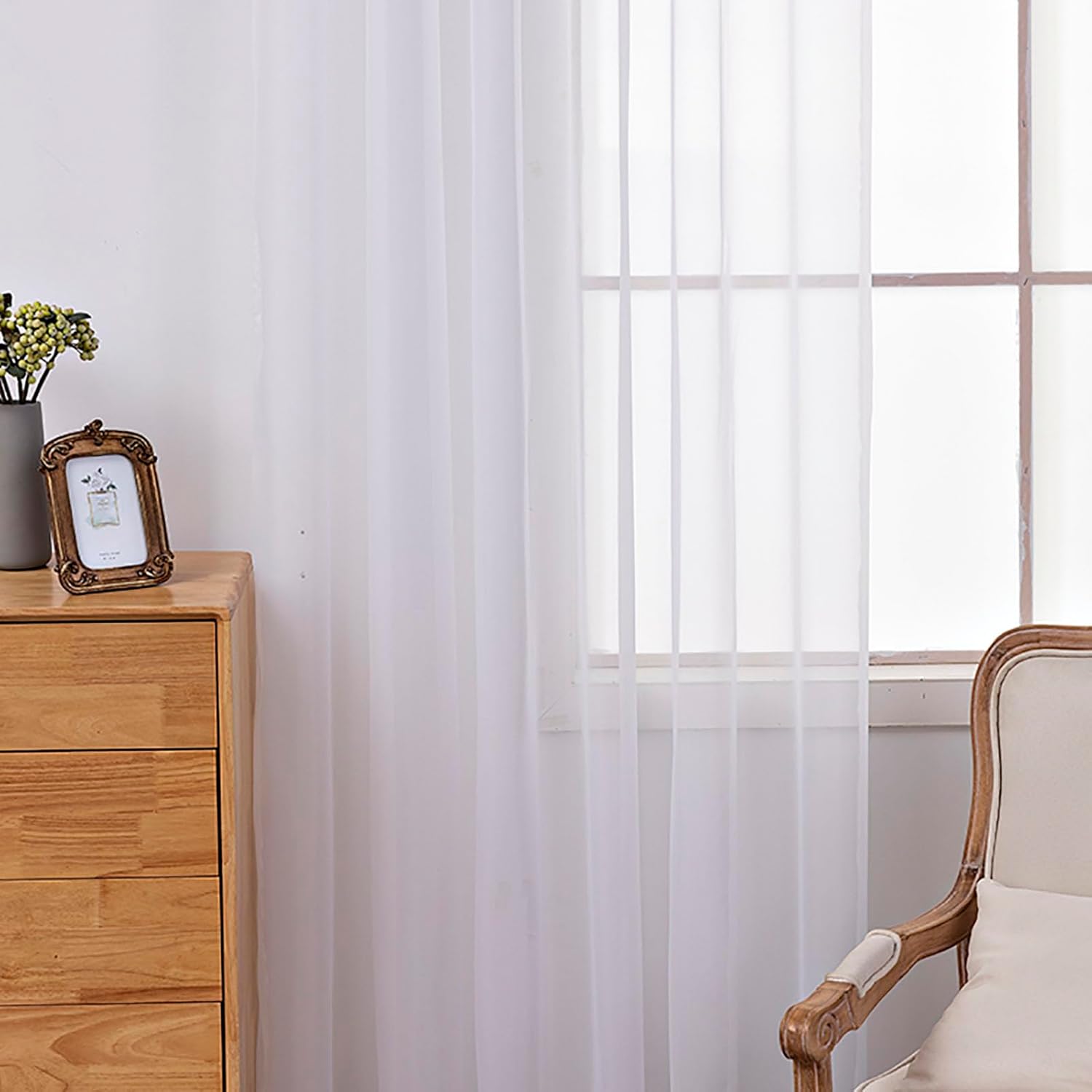 Rideaux En Filet De Coton Blanc, Broderie Fleurie, Voile, Panneaux Drapés, 255-381 Cm
