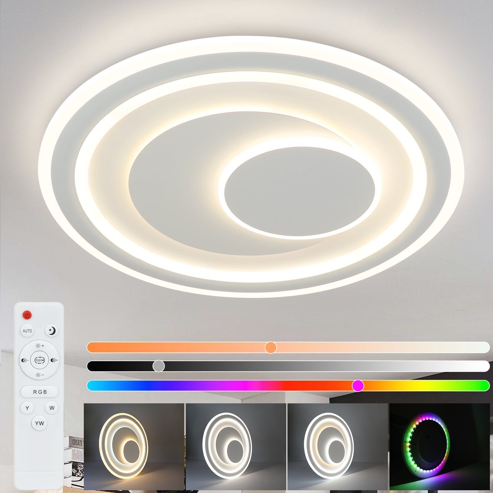 Nettlife Plafonnier Led Salon Dimmable Avec T L Commande Rgb Lampe De