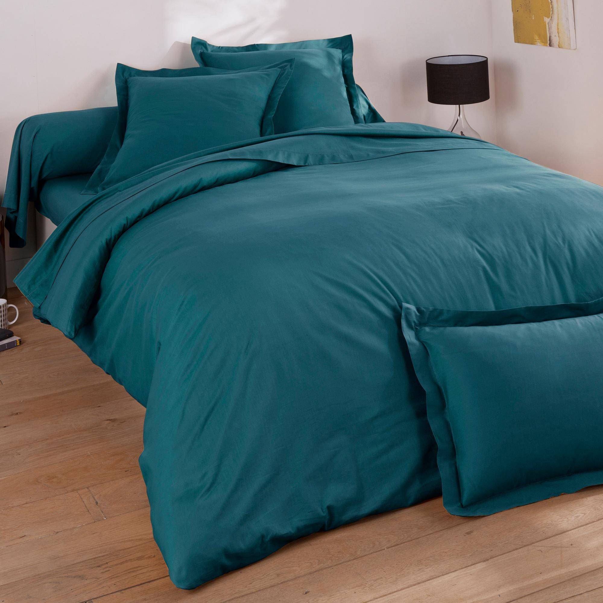 Housse de couette PERCALE UNIE 260x240 bleu canard en coton | Leroy Merlin