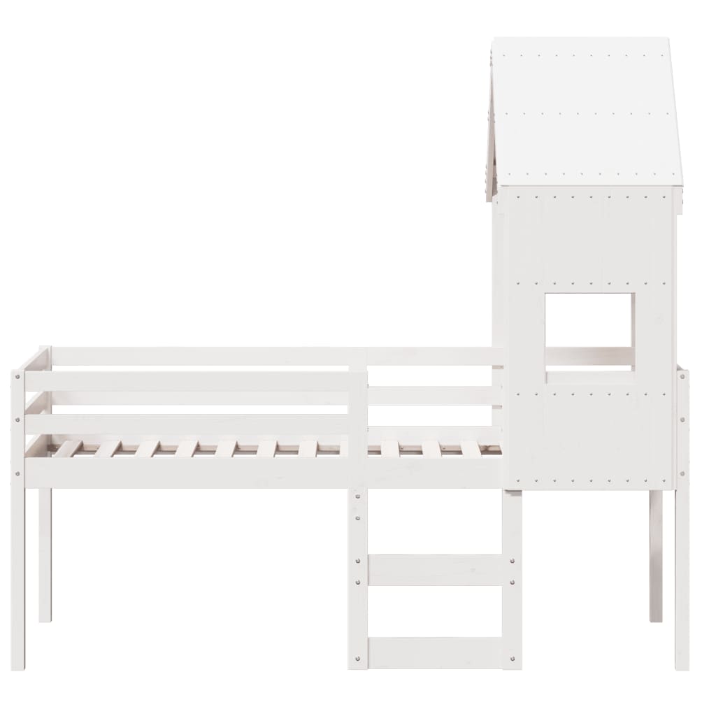 Lit haut avec toit, bois de pin blanc massif, 75x190 cm — COMFORTXL - 4