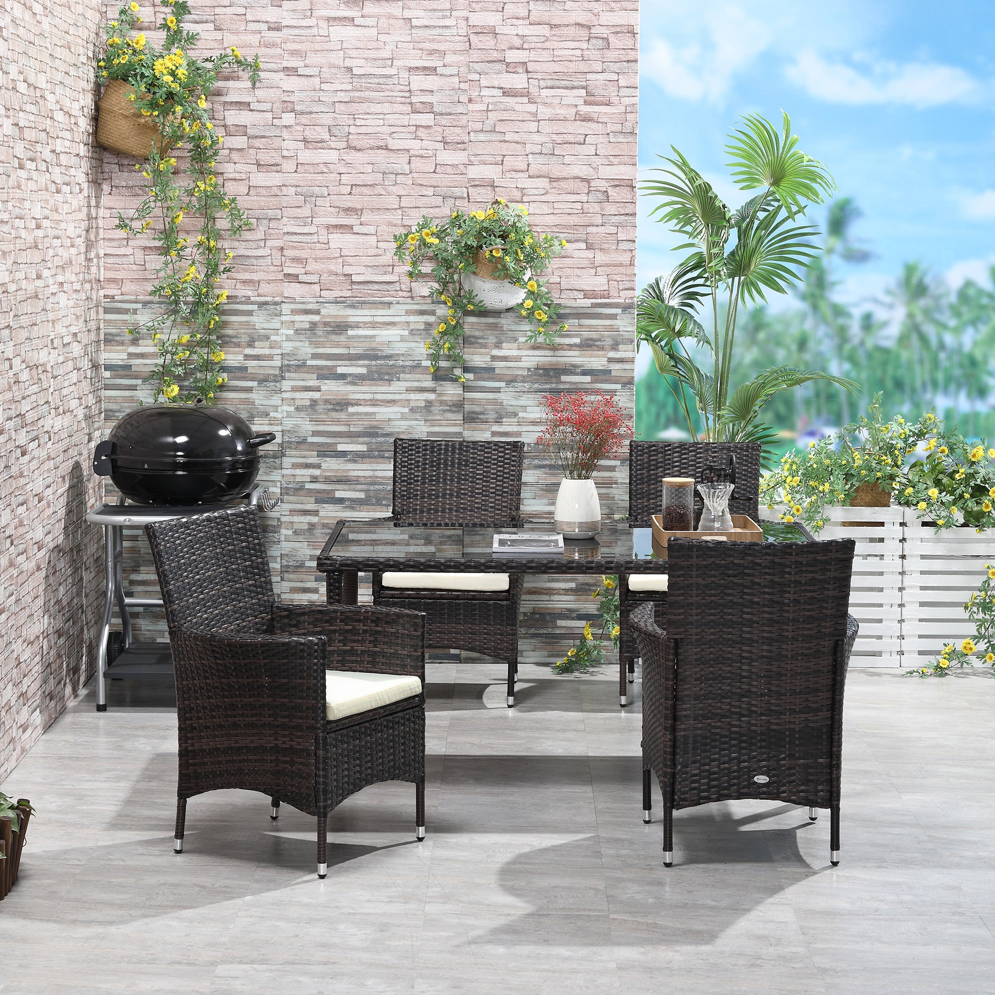 Set Giardino 5 Pezzi Outsunny - Poltrone E Tavolo In Rattan Con Cuscini, Khaki - Foto 9