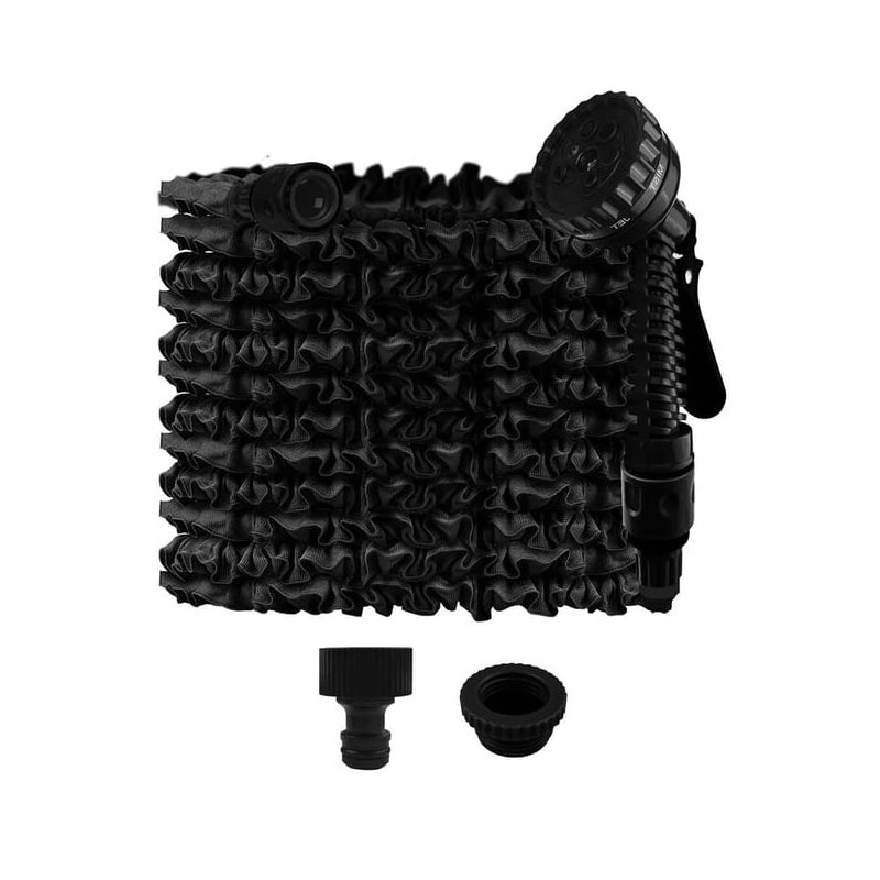 15-metrowy rozciągliwy wąż ogrodowy – z 7 strumieniami – szczelny – odpowiedni do ogrodów i myjni samochodowych – czarny