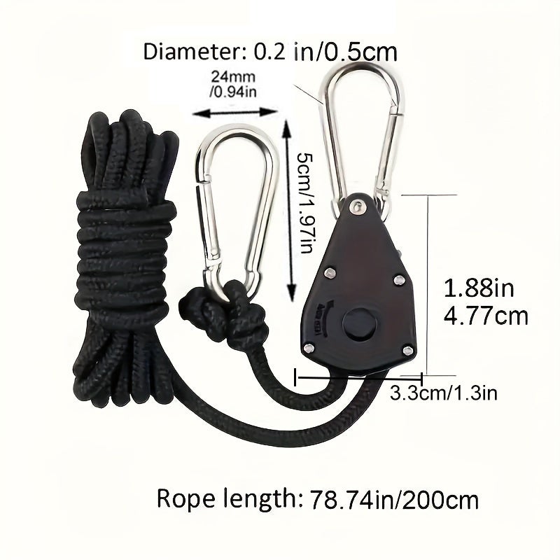 Lot de 4 crochets à cliquet réglables et robustes pour tentes et lampes de culture - Crochets de poulie à corde de 1/8, parfaits pour le camping - 7