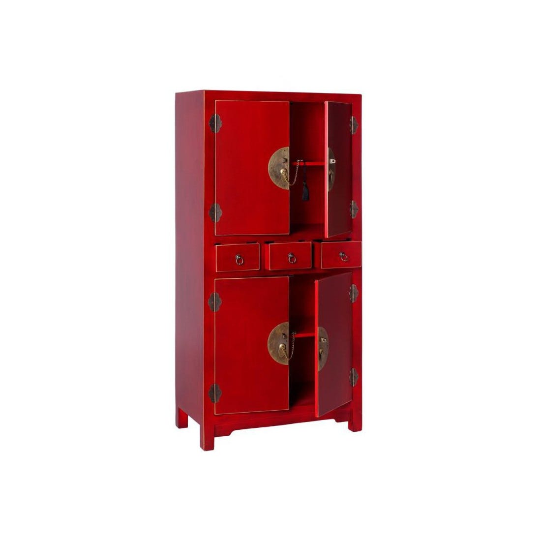 Armoire 4 portes, 3 tiroirs Rouge Meuble Chinois - PEKIN | Leroy Merlin