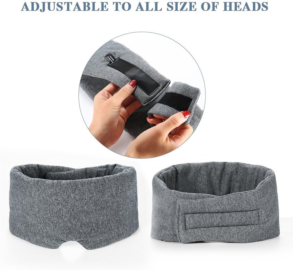 Masque de sommeil gris, 12 cm de large, lot de 2, format voyage, sangle Velcro réglable, convient pour dormir sur le côté. - 3
